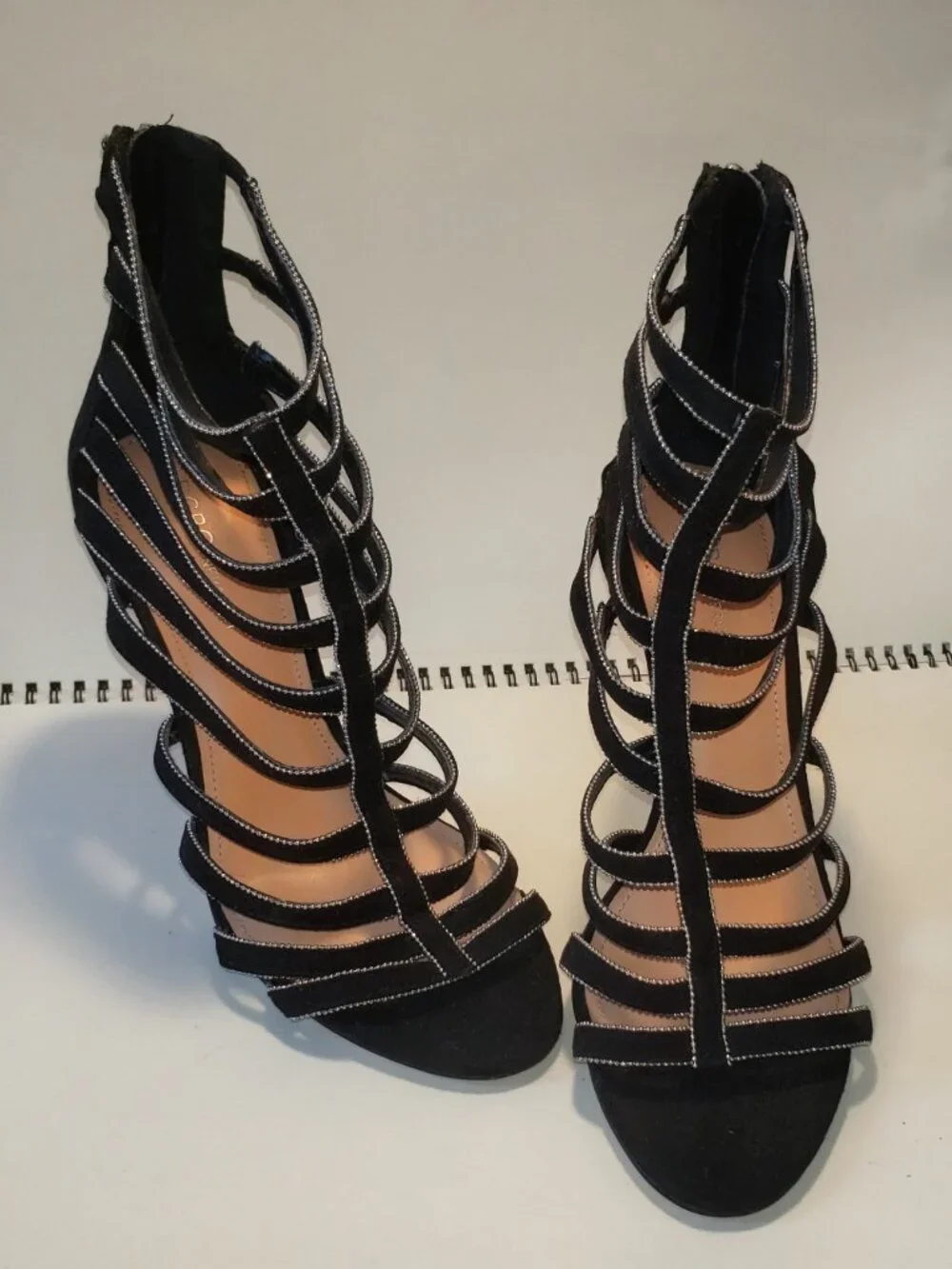 BCBG Black Studded Caged Gladiator Heels Open Toe 4